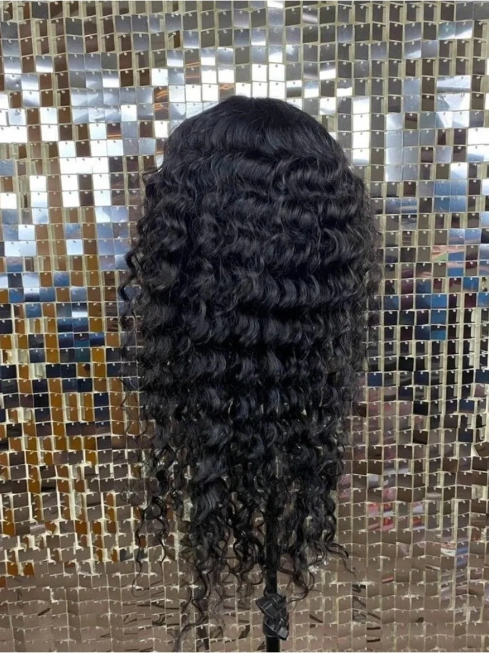 Natural Black Deep Wave Glue-less Lace Front Wig Human Hair 28” 13x4 150 Density